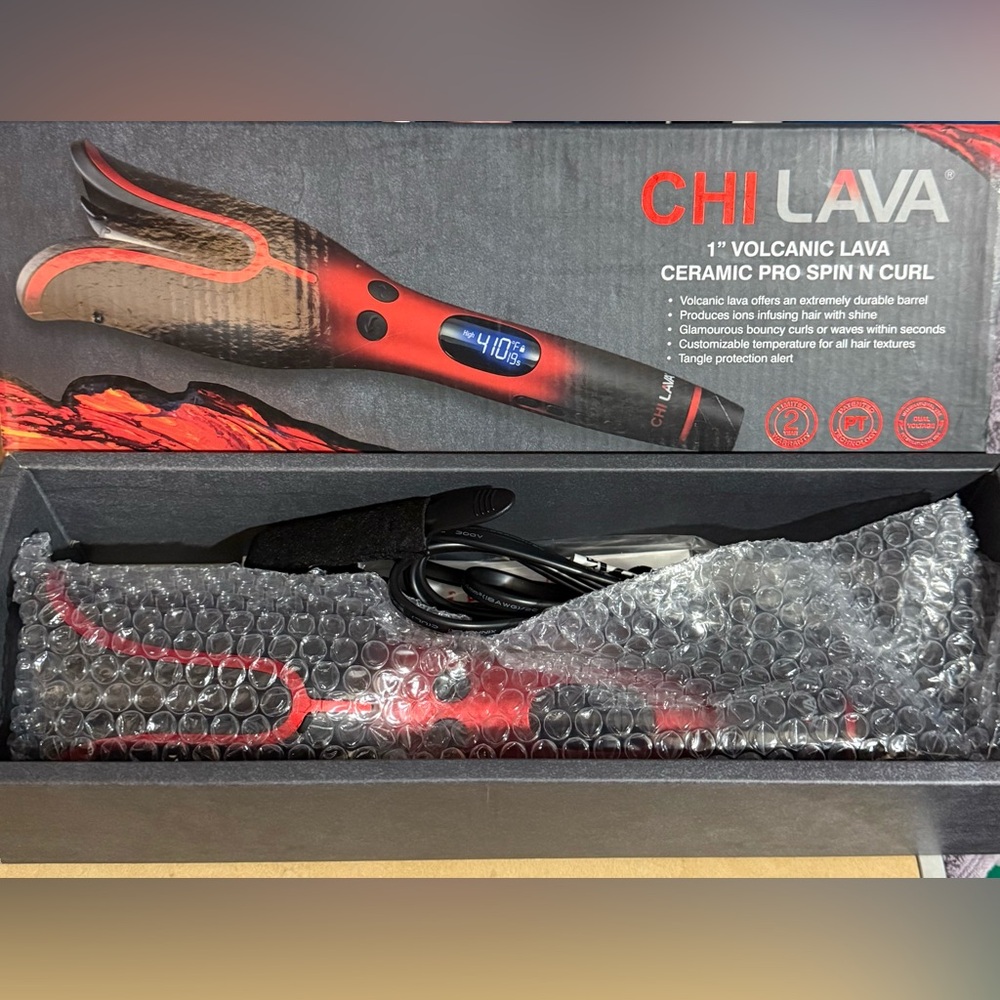 CHI Lava Red Ceramic Pro Spin N Curl.  Like New Only Used Once.